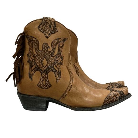 Old Gringo Sonoya 6" Ankle Booties Tan Leather & Python Inlay Size 8 With Box - Picture 3 of 12